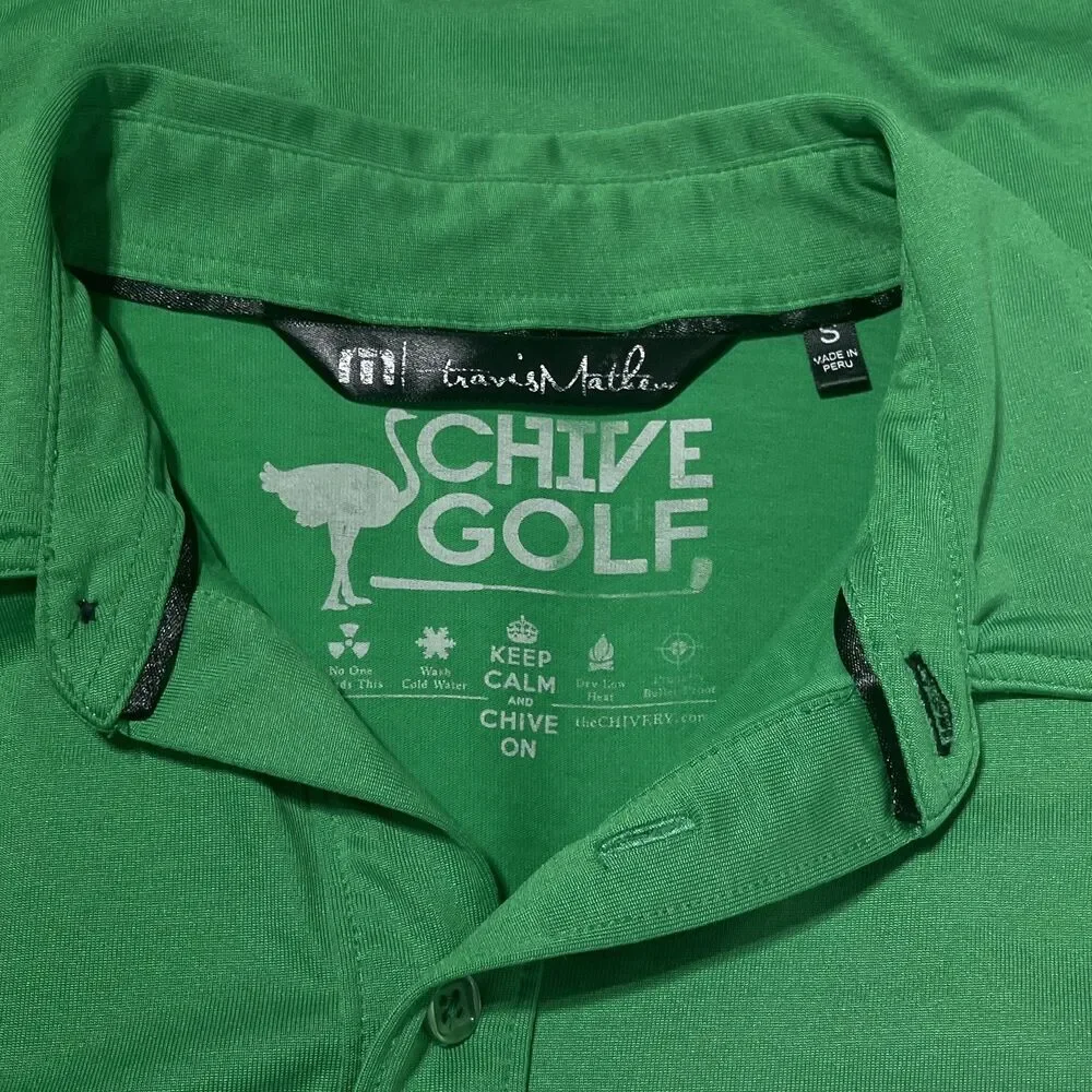 Travis Mathew Chive Golf Polo Shirt Mens Small Green Ostrich Pocket Performance‎